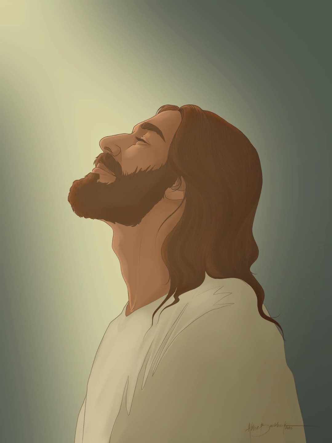 Eyes to Heaven, a digital painting of Christ looking upward